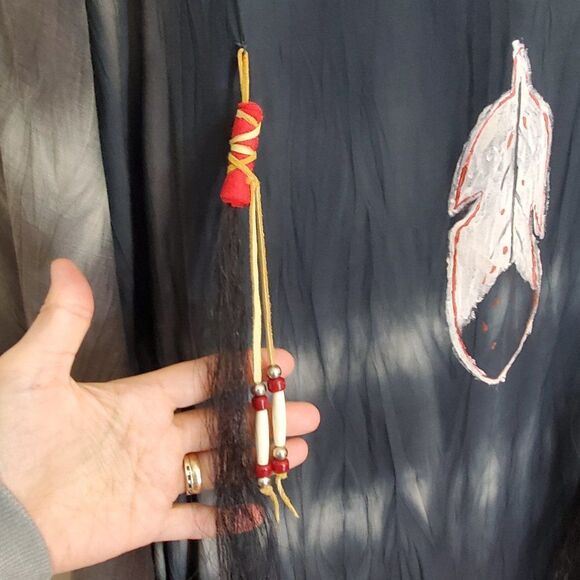 Handmade Native American Art tunic Top Hand Painted Beads Real Hair Fits XL-1X - Picture 9 of 11